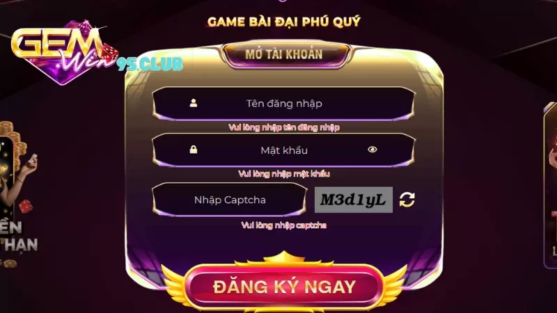 đăng ký gemwin trên website