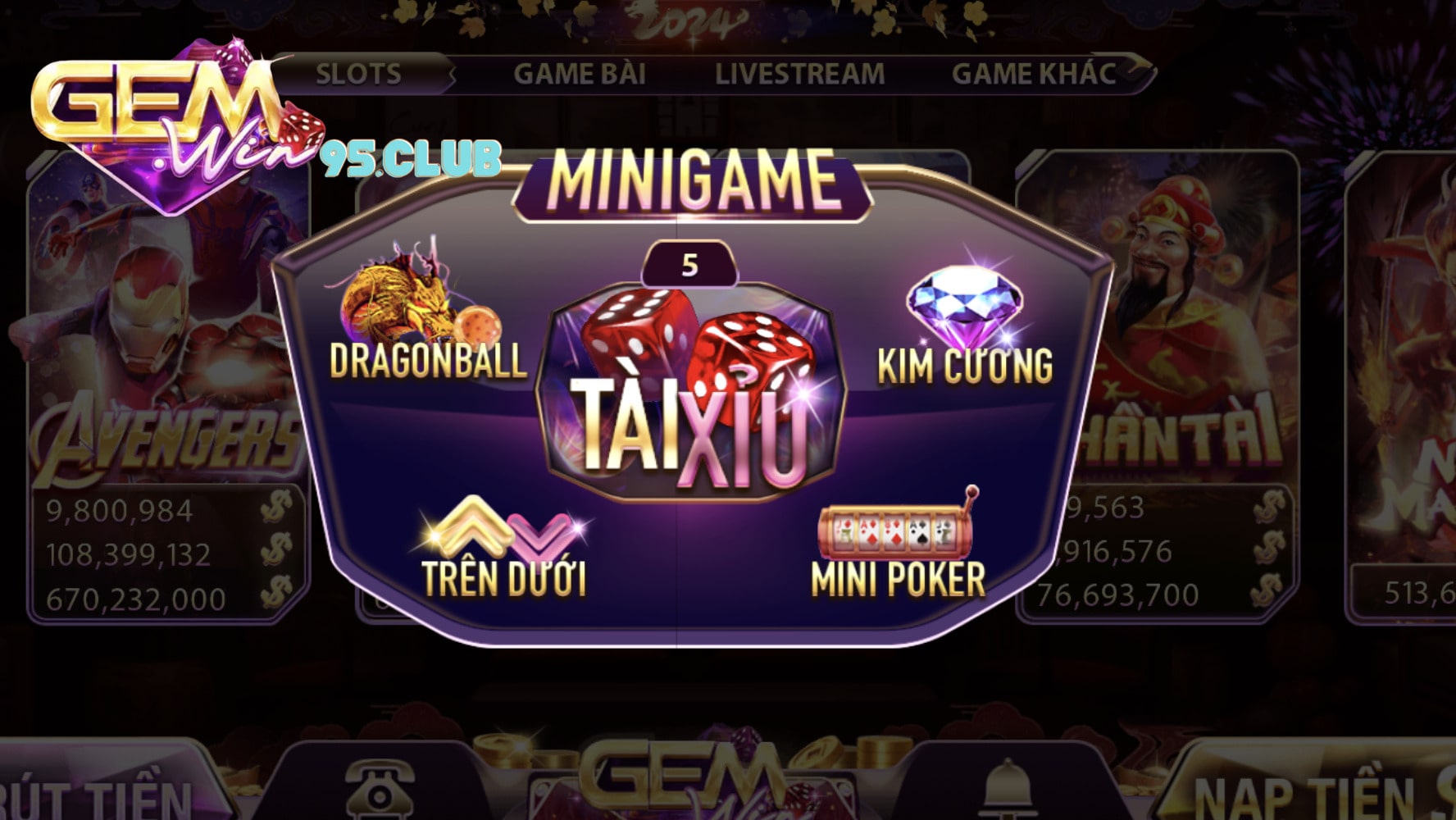 Mini game tại cổng game Gemwin